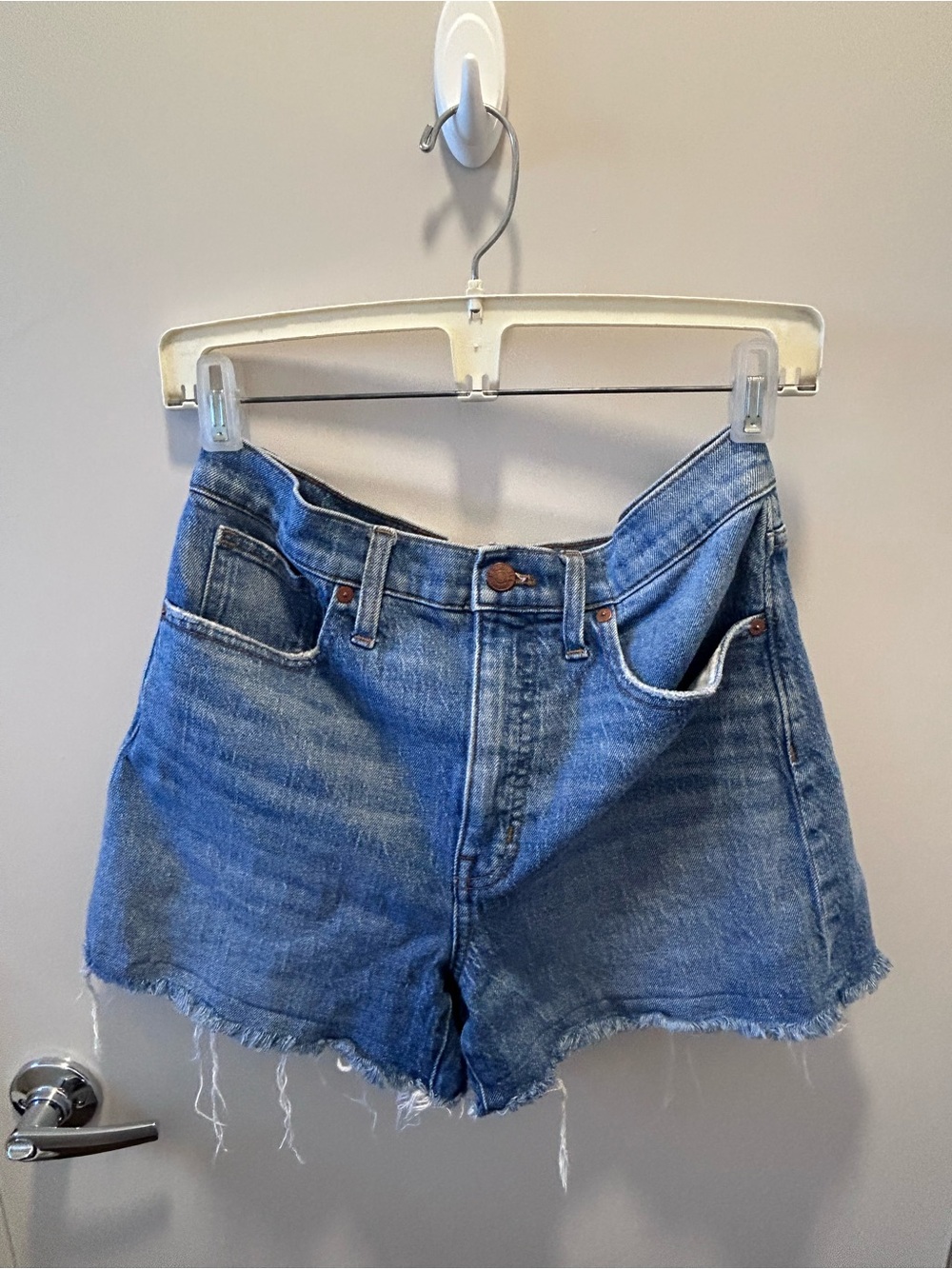 Madewell Light Blue High-Rise Frayed Hem Jean Shorts